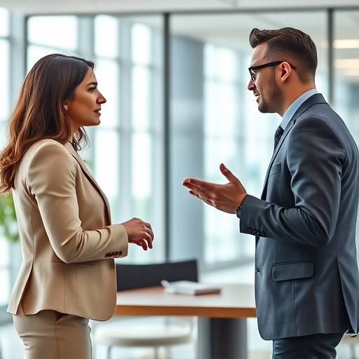 Imagen de dos personas negociando en un entorno profesional, mostrando habilidades de comunicación y persuasión